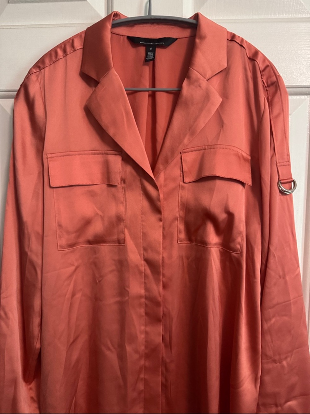White House Black Market Coral Satin Utility Shirt